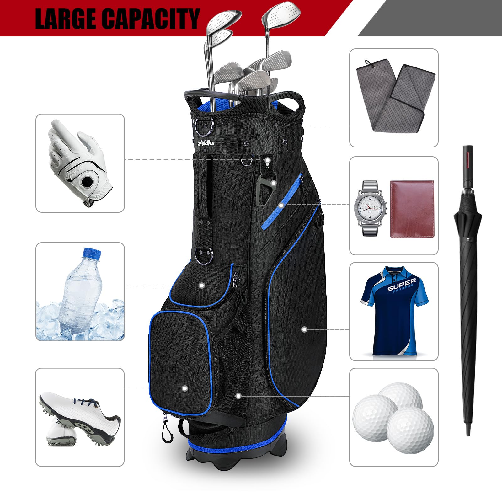 **Lightweight 14-Way Golf Stand Bag for Men - Navy Blue, 6LB Portable Walking & Riding Golf Bag with Dust Cover & Comfortable Strap - Perfect for Golfers, Driving Range & Outdoor Sports**