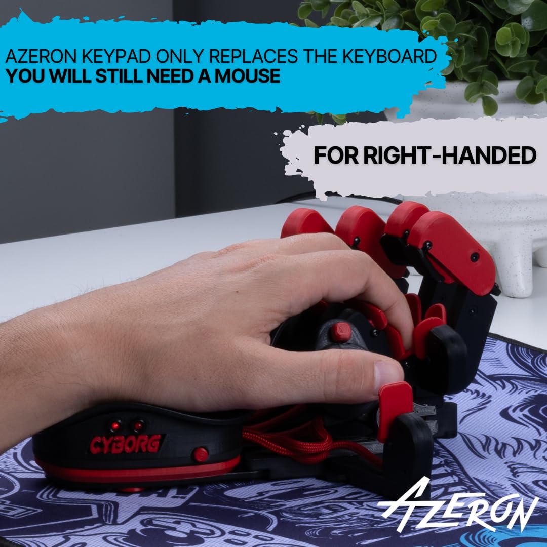 Azeron Cyborg Programmable Gaming Keypad for PC - Ergonomic Analog Thumbstick & 29 Customizable Buttons - 3D Printed Right-Handed Game Controller (Red) - Perfect for FPS, MMO, and Esports Gaming