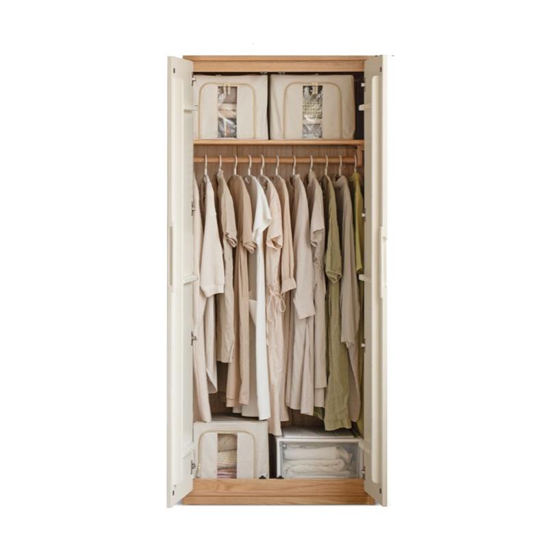 Oak Solid Wood Log Cream Style Wardrobe - Rustic Bedroom & Living Room Storage Furniture for Home Organization