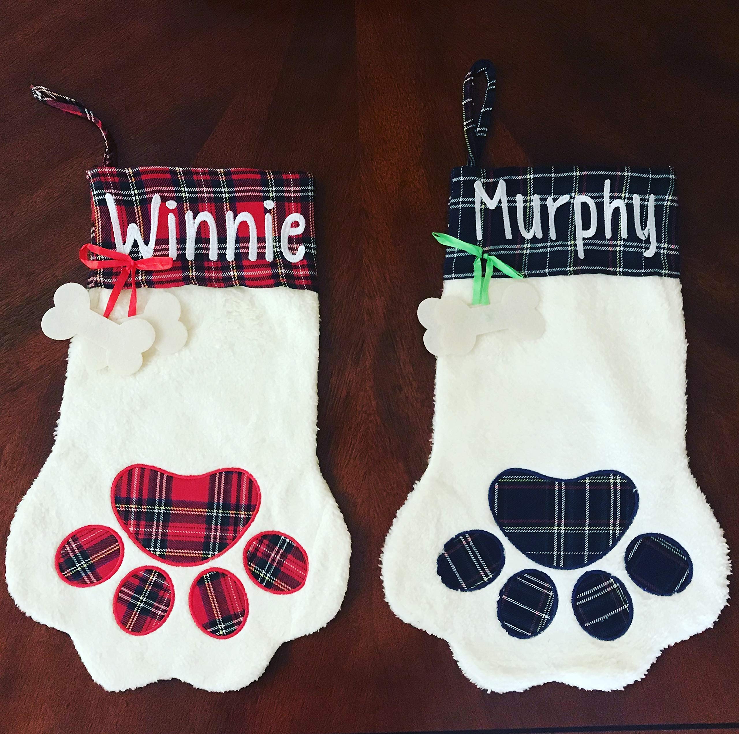 Personalized Pet Christmas Stocking for Dogs & Cats - Custom Paw Print & Paw Shaped Holiday Stocking - Perfect for Pet Lovers' Christmas Decor & Gift Giving