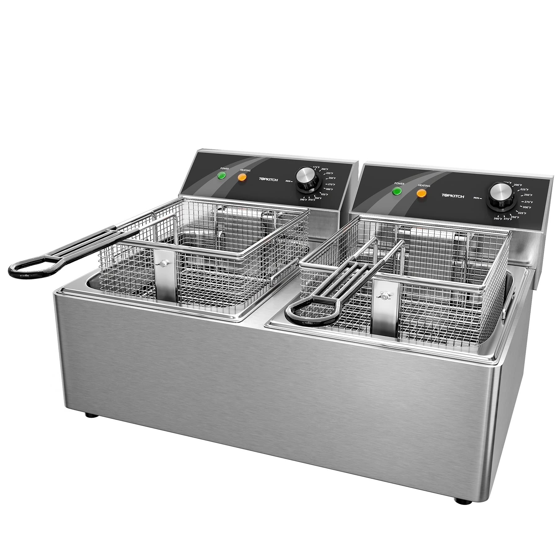Commercial Stainless Steel Dual Tank Electric Deep Fryer - 10L x 2 (21.2QT) Capacity with 2 Baskets - 3600W 120V Countertop Deep Fryer for Restaurants, Fast Food Shops & Home Kitchen - Perfect for Frying Chicken, Fish, French Fries & Donuts