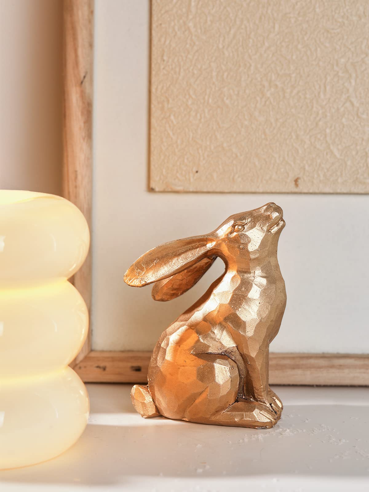 Golden Bunny Figurines Set of 3 - Easter Decor for Spring Tabletop & Home Display