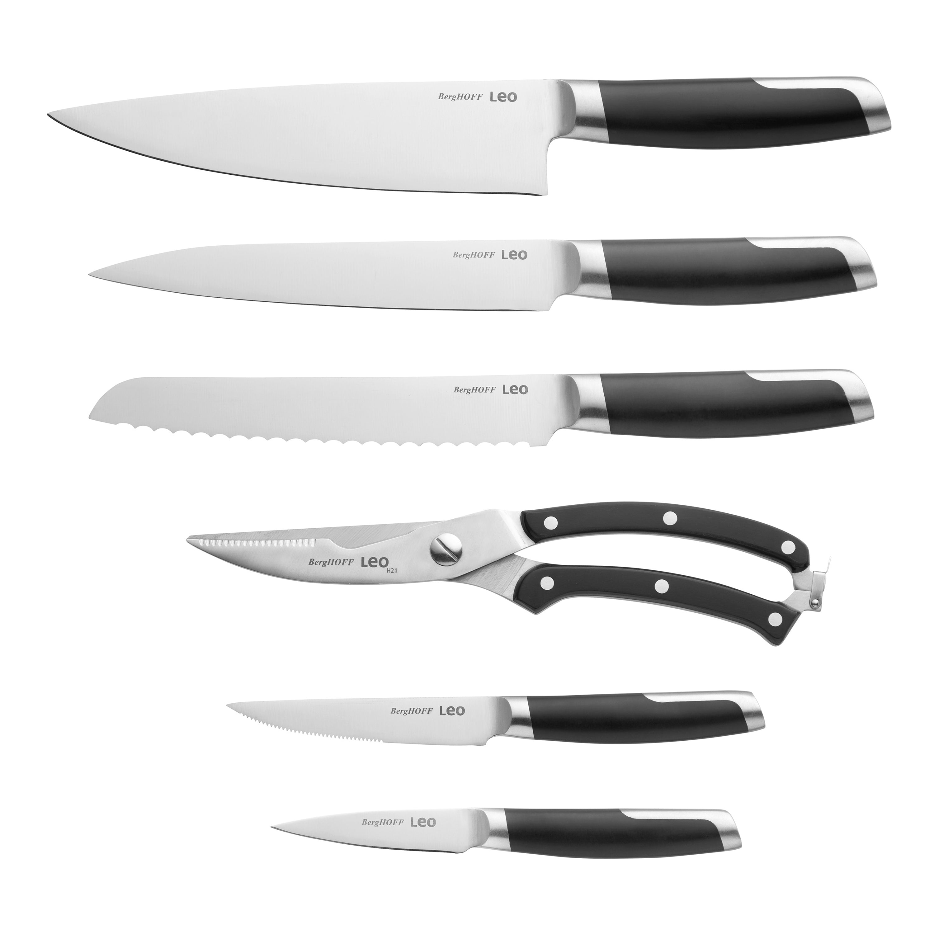 BergHOFF Leo Graphite 13-Piece Stainless Steel Knife Block Set - Premium Kitchen Cutlery for Professional Chefs & Home Cooking