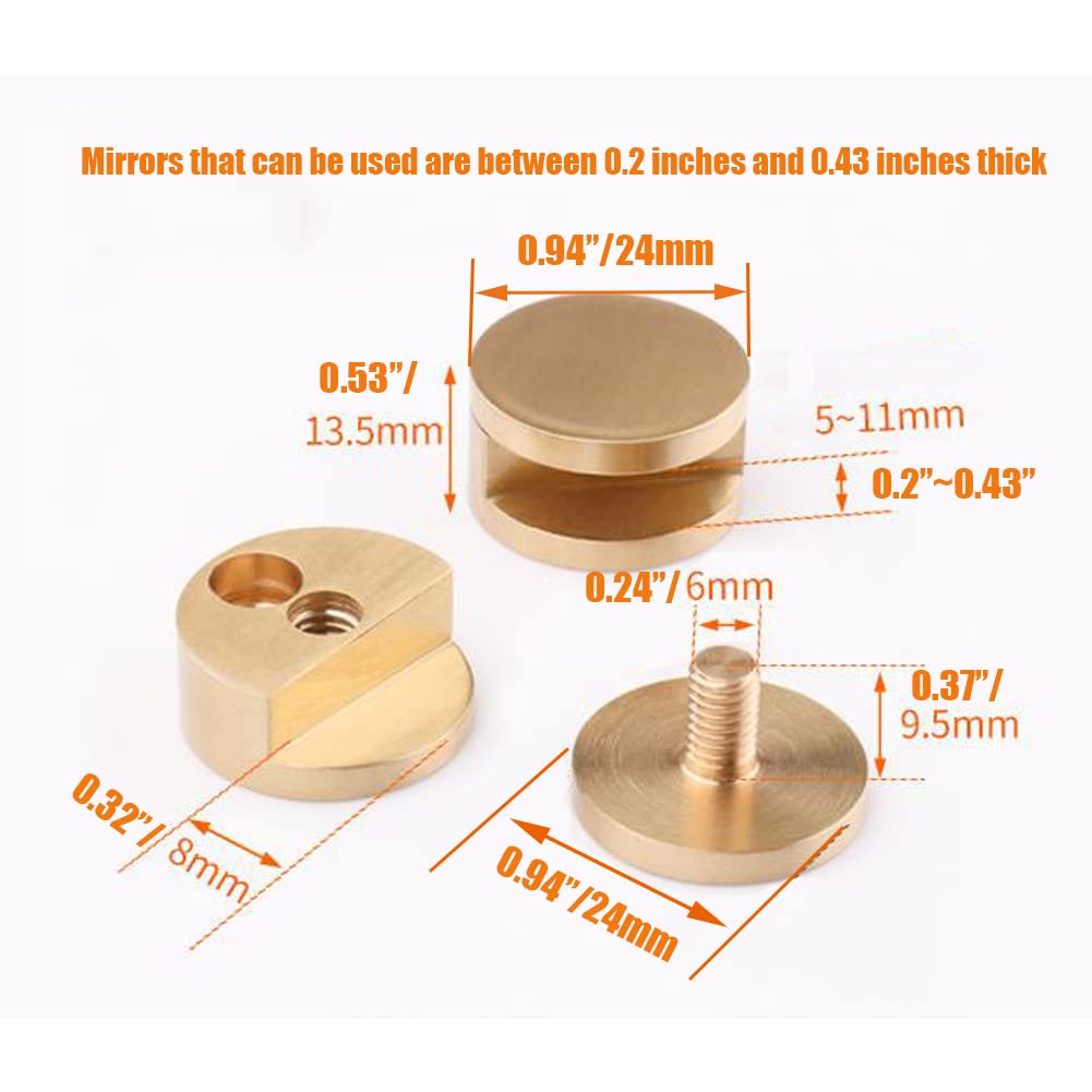 5-11mm Gold Pure Copper Mirror Clips - Wall Mounted Mirror Hangers for Bathroom, Dresser & Vanity (Set of 4) - Secure Glass Clamps for Home Decor & Interior Design