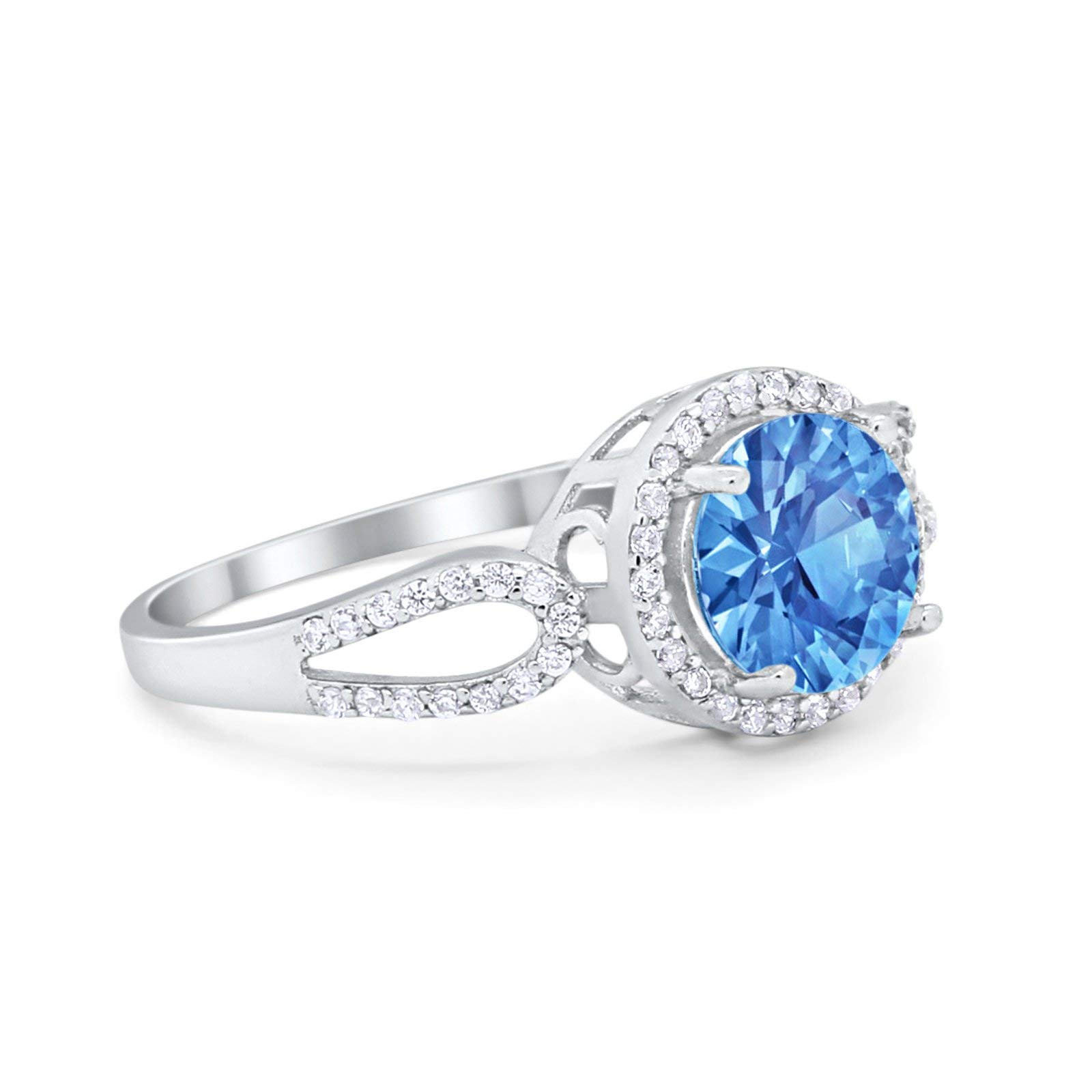 Blue Apple Co. Halo Split Shank Wedding Engagement Ring - Round Cubic Zirconia 925 Sterling Silver for Women - Perfect for Proposals, Anniversaries & Bridal Jewelry