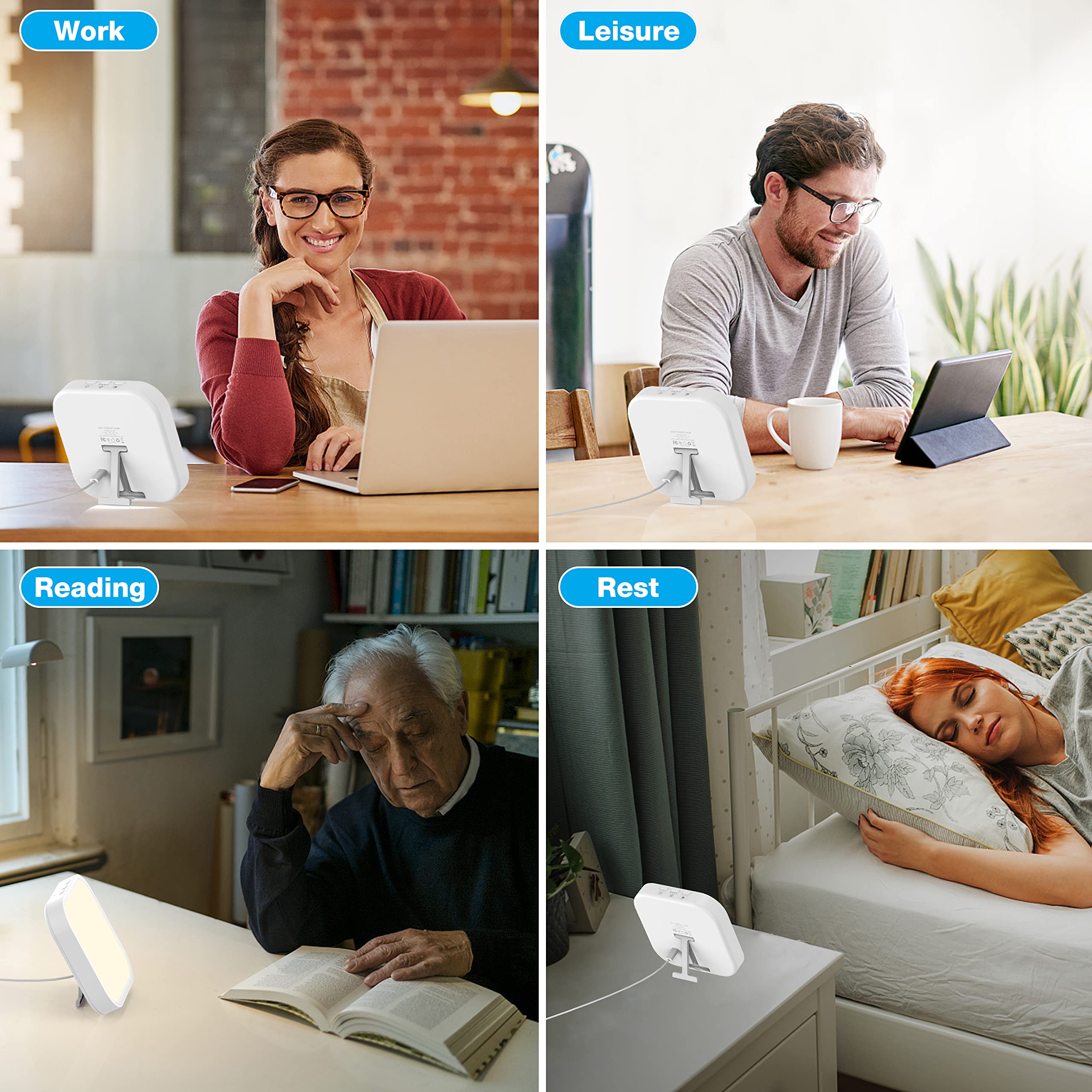 Qoosseine 10000 Lux UV-Free Light Therapy Lamp - 4 Brightness Levels & 4 Color Temperatures with Timer & Memory Function - Portable SAD Lamp for Home, Office, Winter Blues & Seasonal Depression Relief