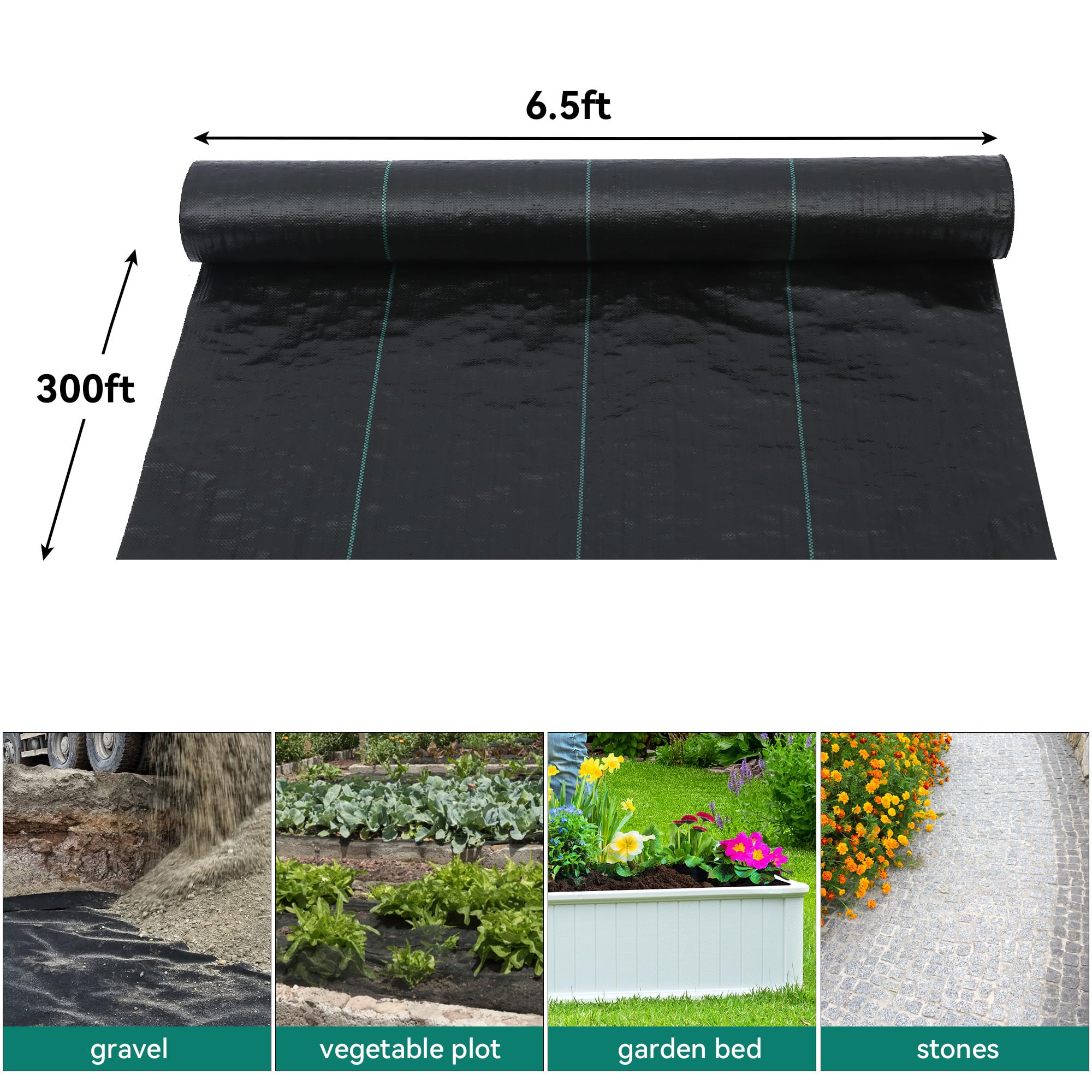 YITAHOME 6.5x300FT Heavy Duty Weed Barrier Landscape Fabric - Premium 3.2oz Woven Geotextile for Gardening, Driveway, Ground Cover - Durable Weed Control Mat for Landscaping, Garden Beds & Outdoor Projects