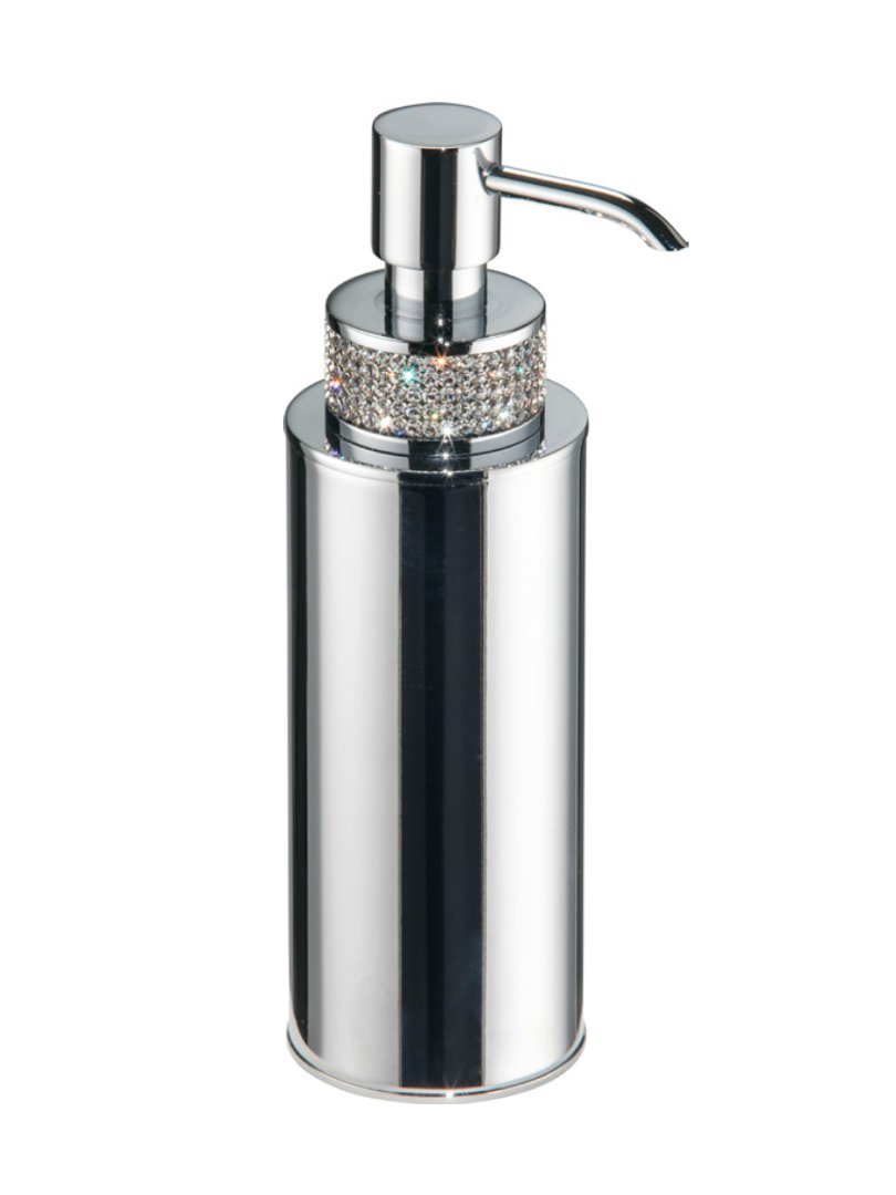 Premium Swarovski Crystal Soap Dispenser Set - Polished Brass & Chrome Countertop Mount - Luxury Bathroom Accessories for Sink, Vanity & Spa Decor - European Made in Spain