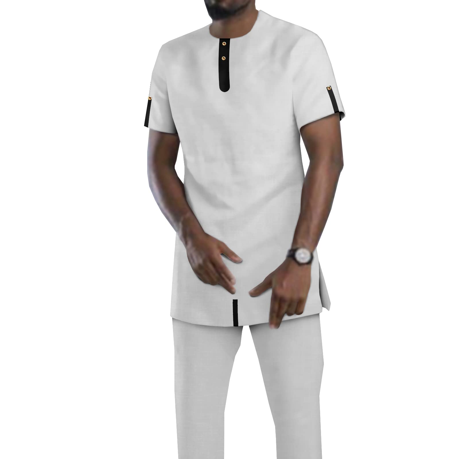 Authentic Bazin Riche African Dashiki Outfit for Men - 2 Piece Short Sleeve Shirt & Pants Set | Traditional Cultural Wear for Weddings, Festivals & Special Occasions