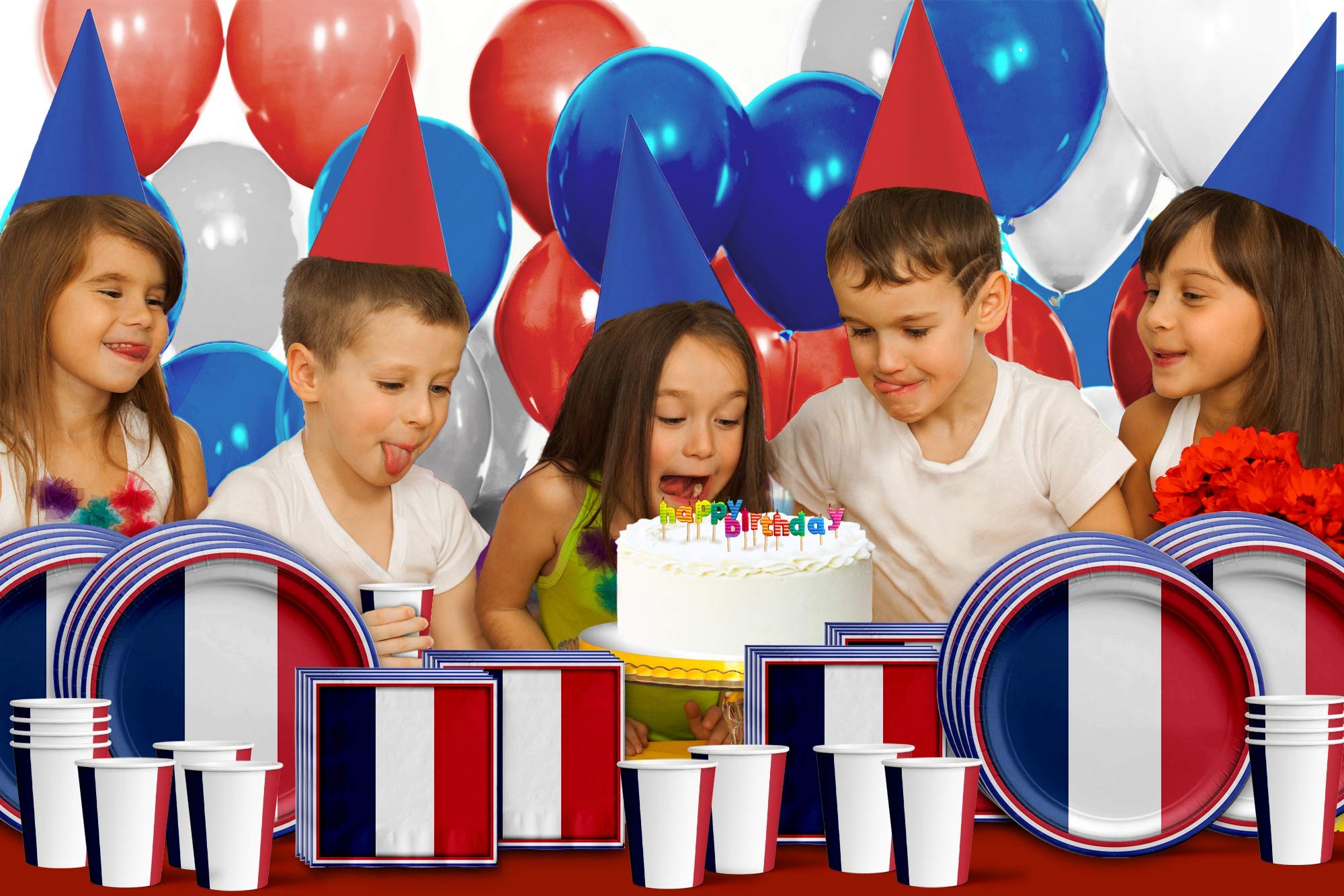 French Flag Themed Birthday Party Supplies Set - 16-Piece Tableware Kit with Plates, Napkins & Cups for Patriotic Celebrations & National Day Events