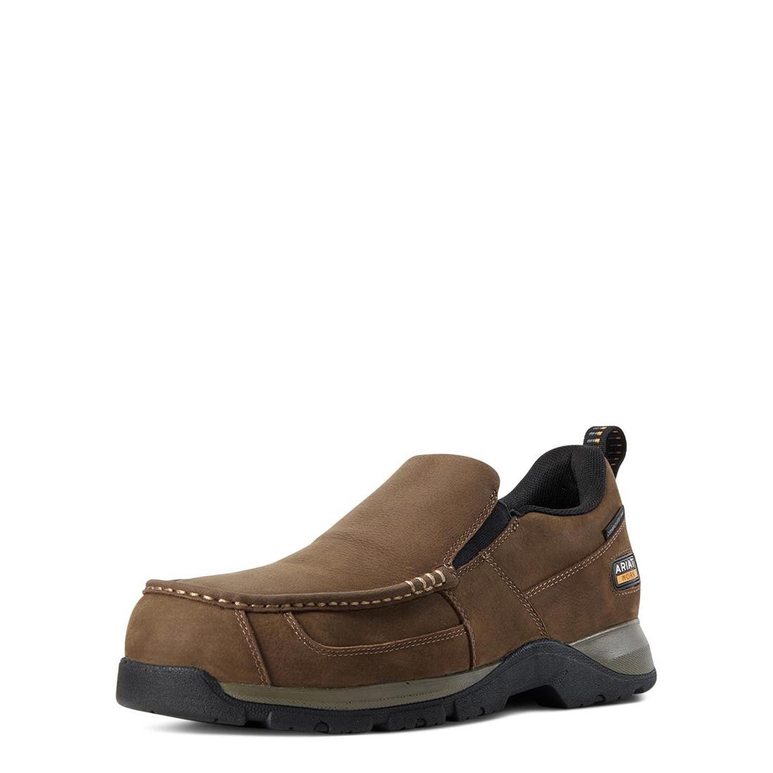 Edge LTE Composite Toe SD Slip-On Work Shoes for Men - Dark Brown Safety Shoes for Construction, Warehouse & Industrial Work