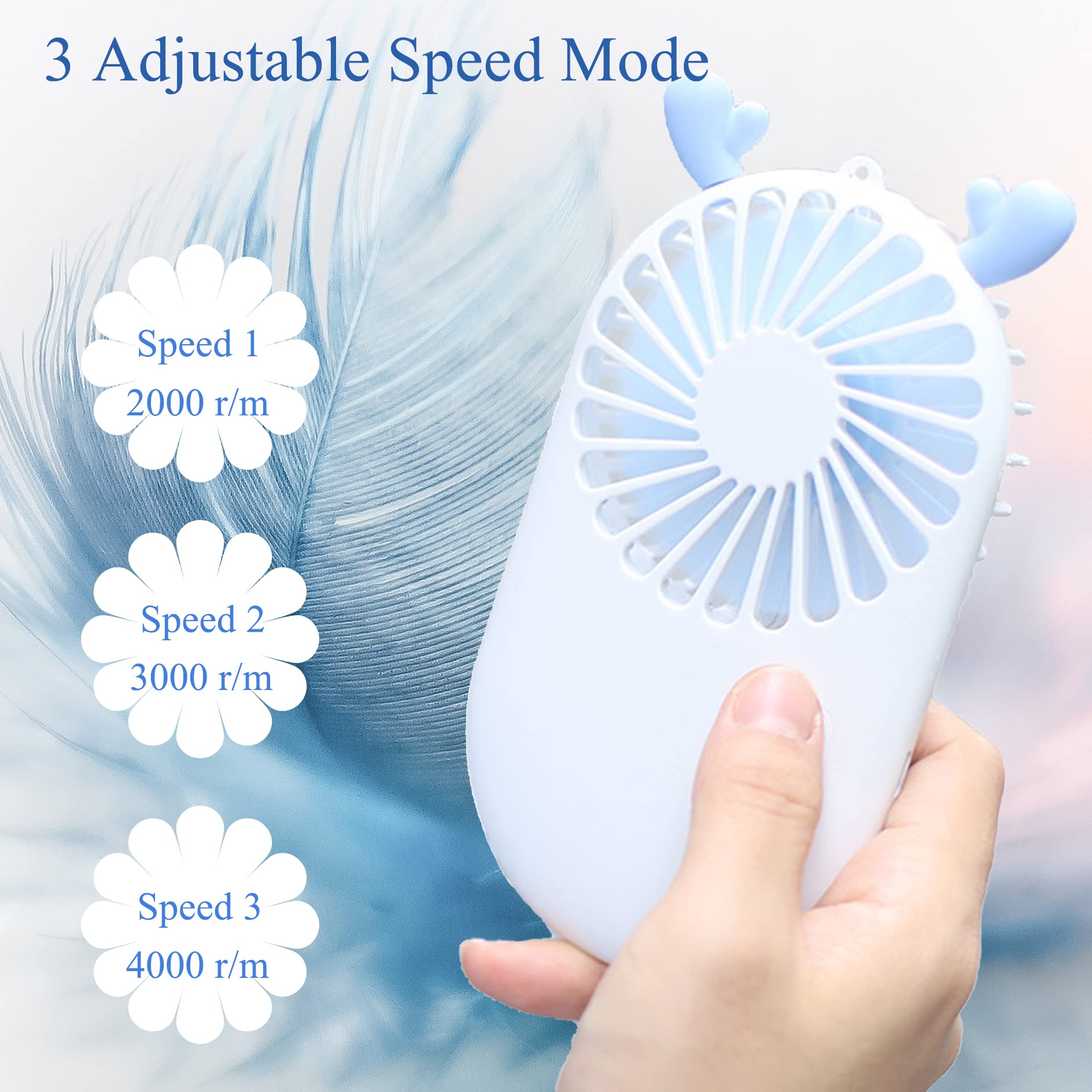 4 Pack Mini Handheld Fan - USB Rechargeable Portable Personal Fan with 3 Speeds, Pocket-Sized Cooling Fan for Women & Men - Perfect for Outdoor, Office, Travel, Makeup & Eyelash Extensions