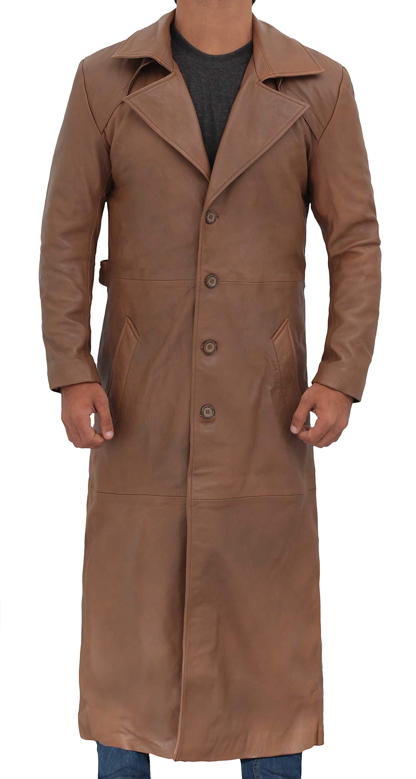 Premium Genuine Lambskin Leather Trench Coat for Men - Winter Fashion Long Jacket with Belt - Stylish Outerwear for Business, Dating & Formal Occasions