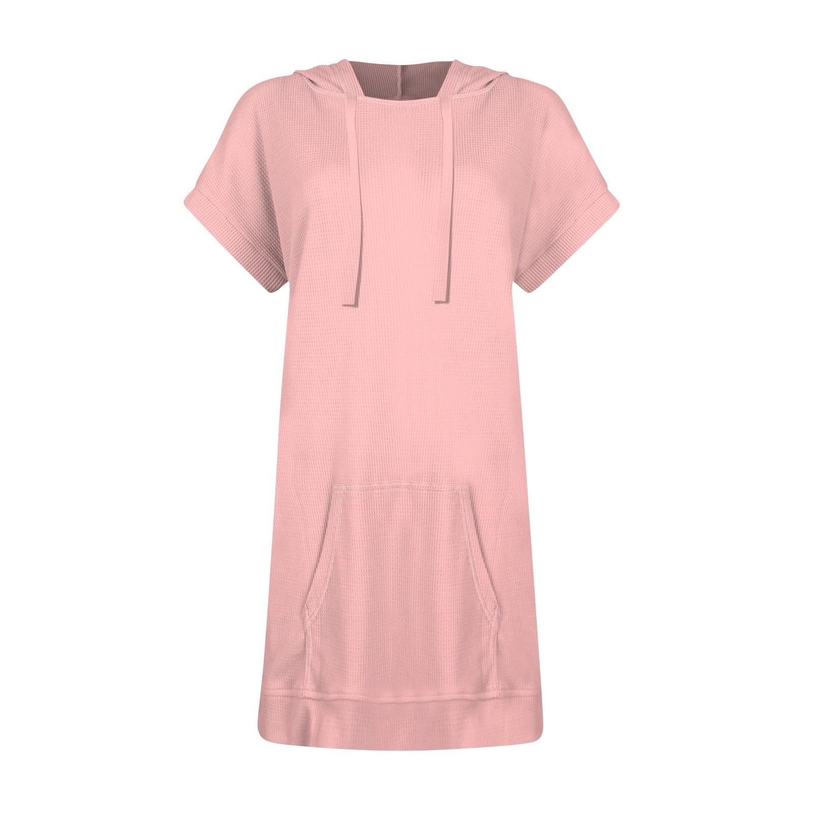 Women's Summer Waffle Knit Tunic Top - Casual Short Sleeve Oversized Shirt with Pockets for Leggings | Crewneck Hoodie Style | Perfect for Yoga, Lounge & Everyday Wear