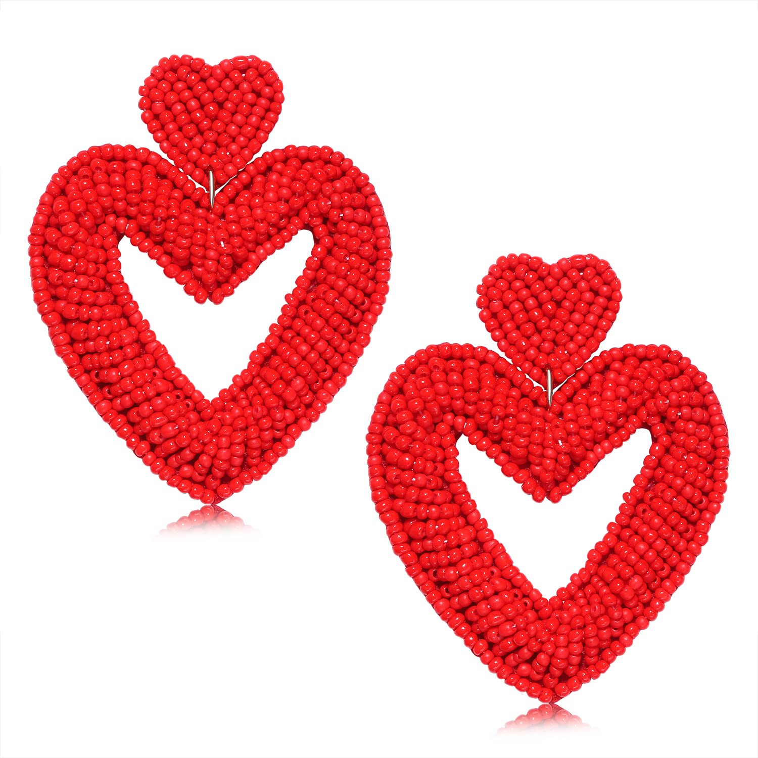 Boho Beaded Heart Dangle Earrings for Women - Valentine's Day Gifts, Bohemian Statement Drop Earrings with Studs | Perfect for Date Nights, Weddings & Special Occasions