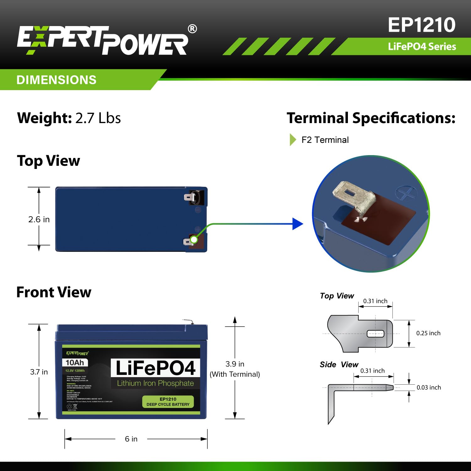 ExpertPower 12V 10Ah LiFePO4 Lithium Battery with 5A Smart Charger - Rechargeable Deep Cycle Battery for RV, Solar, Marine, Trolling Motor & Off-Grid Power Applications