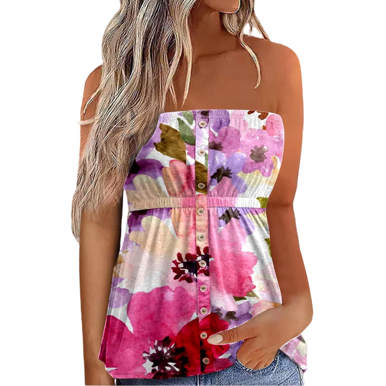 YuyuTangFu Plus Size Women's Tank Tops - Summer Casual Wrap Tops with Button Decoration | Solid Color Blouse for Beach, Vacation & Everyday Wear