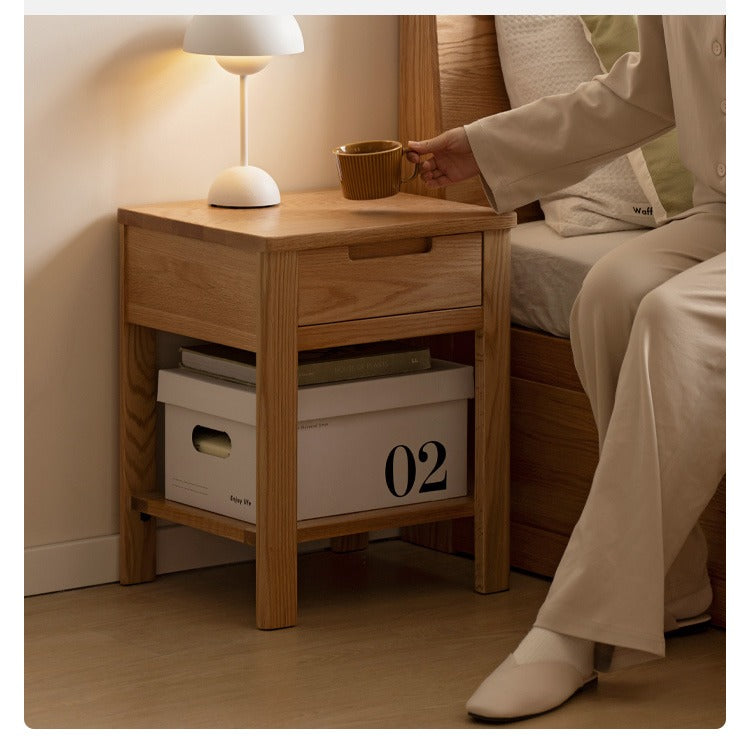 Solid Oak Wood Nightstand - Bedside Table with Drawer for Bedroom Furniture, Perfect for Storage and Decor | Modern & Rustic Home Design