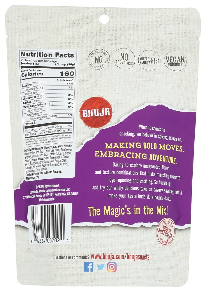 Bhuja Snacks Nut Mix 7 oz - Crunchy Almonds, Cashews & Peanuts - Healthy Snack for Office, Travel & Parties (Pack of 6)