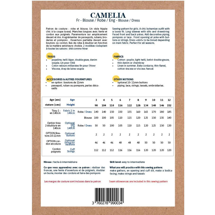Camelia Blouse and Dress Sewing Pattern for Girls 3-12 Years | DIY Kids Clothing & Party Dress Making