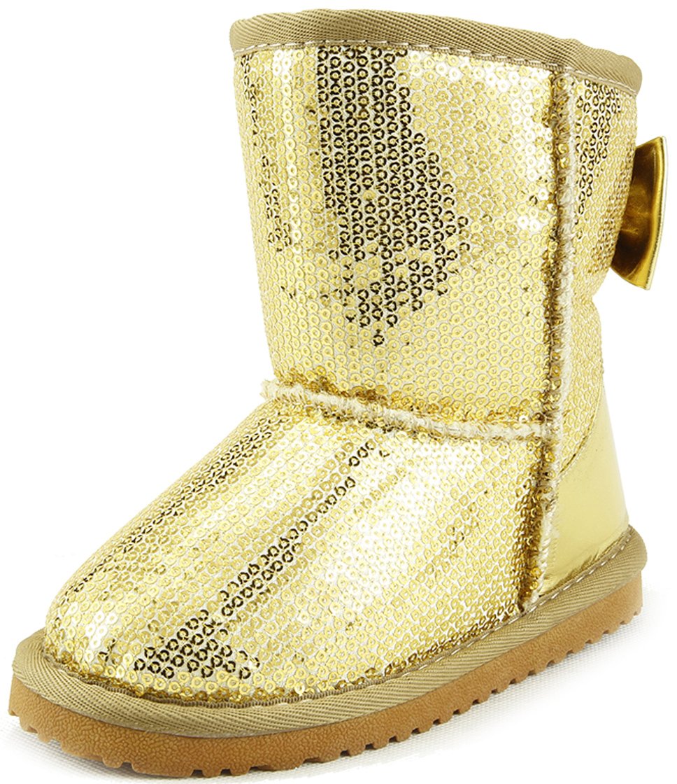 The Doll Maker Women's Metallic Gold Sequins Snow Boots - Waterproof Winter Boots for Women, Fashionable & Warm Snow Shoes for Cold Weather, Perfect for Snowy Days & Outdoor Activities