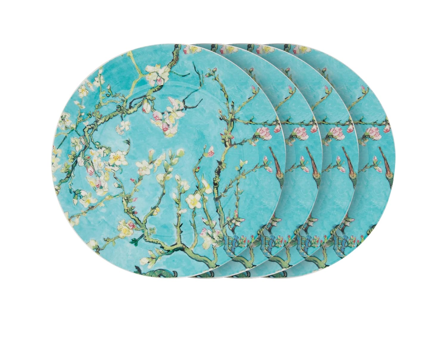 Gracie Bone China 7.5-inch Cherry Blossom Blue Dessert Plates Set of 4 - Elegant Salad & Dessert Dishes for Tea Parties, Weddings & Fine Dining