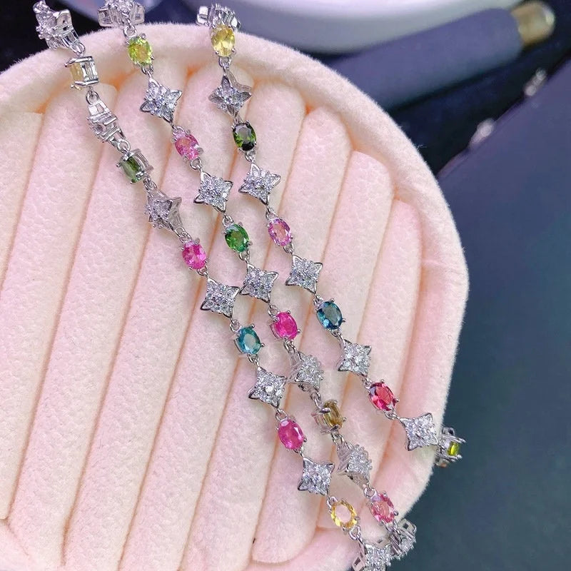 Natural Tourmaline Bracelet for Women - October Birthstone Jewelry with Adjustable Chain | Elegant Gift for Birthday, Anniversary & Everyday Wear | FME B051
