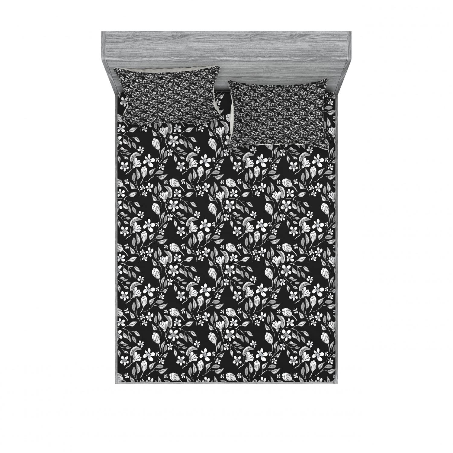 Ambesonne Floral 2-Piece Full Size Fitted Sheet Set with 4 Pillow Shams - Blossoming Botanical Pattern Bedding in Grey Multicolor for Modern Bedroom Decor | Soft & Breathable Cotton Blend Sheets for Comfortable Sleep
