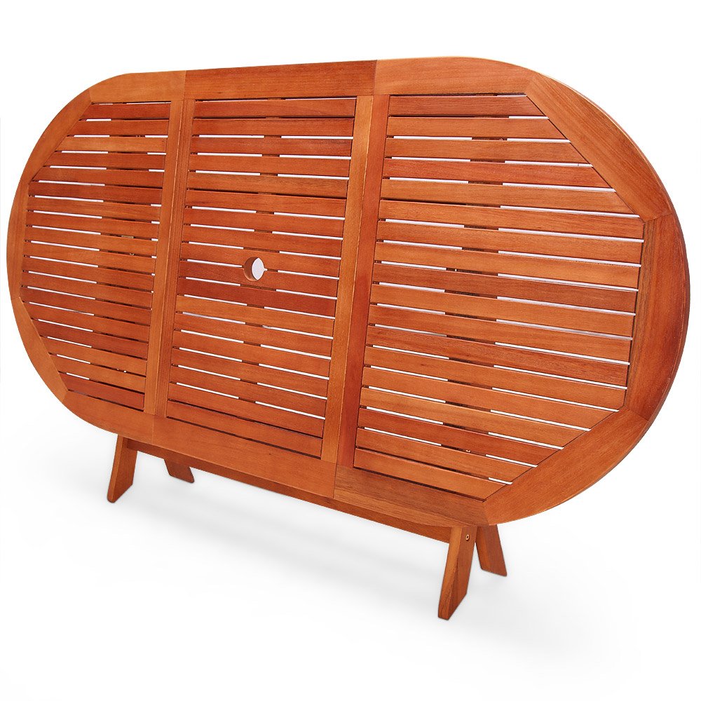 Folding Acacia Wood Outdoor Dining Table with Umbrella Hole - 63 x 34 Inch Patio Table for Garden, Backyard, Poolside & BBQ Parties - Durable Weather-Resistant Wooden Furniture for Outdoor Entertaining