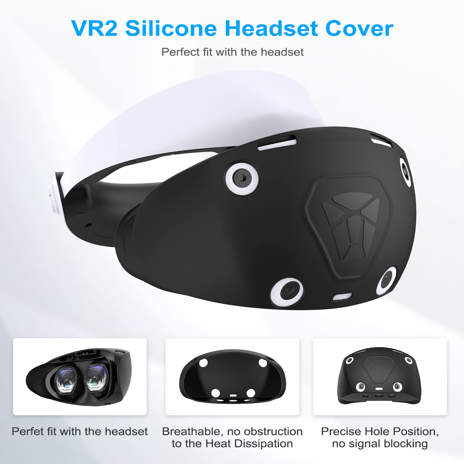 VR Protector Set for PlayStation VR2: Silicone PSVR2 Headset Cover, Face Cushion Protector, Lens Dust Cover & 2 Pack Controller Thumb Grips for PS5 VR - Sweatproof, Washable & Anti-Slip Accessories - Perfect for Gaming, VR Fitness & Long Play Sessions