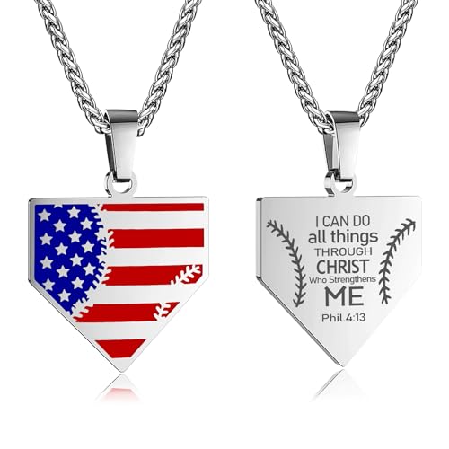 American Flag Baseball Home Plate Necklace