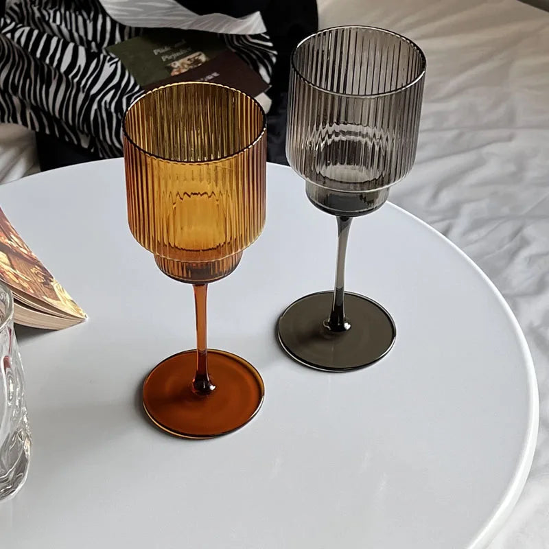 Elegant Striped Wine Glasses Set of 4 - 16oz Crystal Clear Goblets for Red & White Wine - Perfect for Dinner Parties, Weddings & Home Entertaining