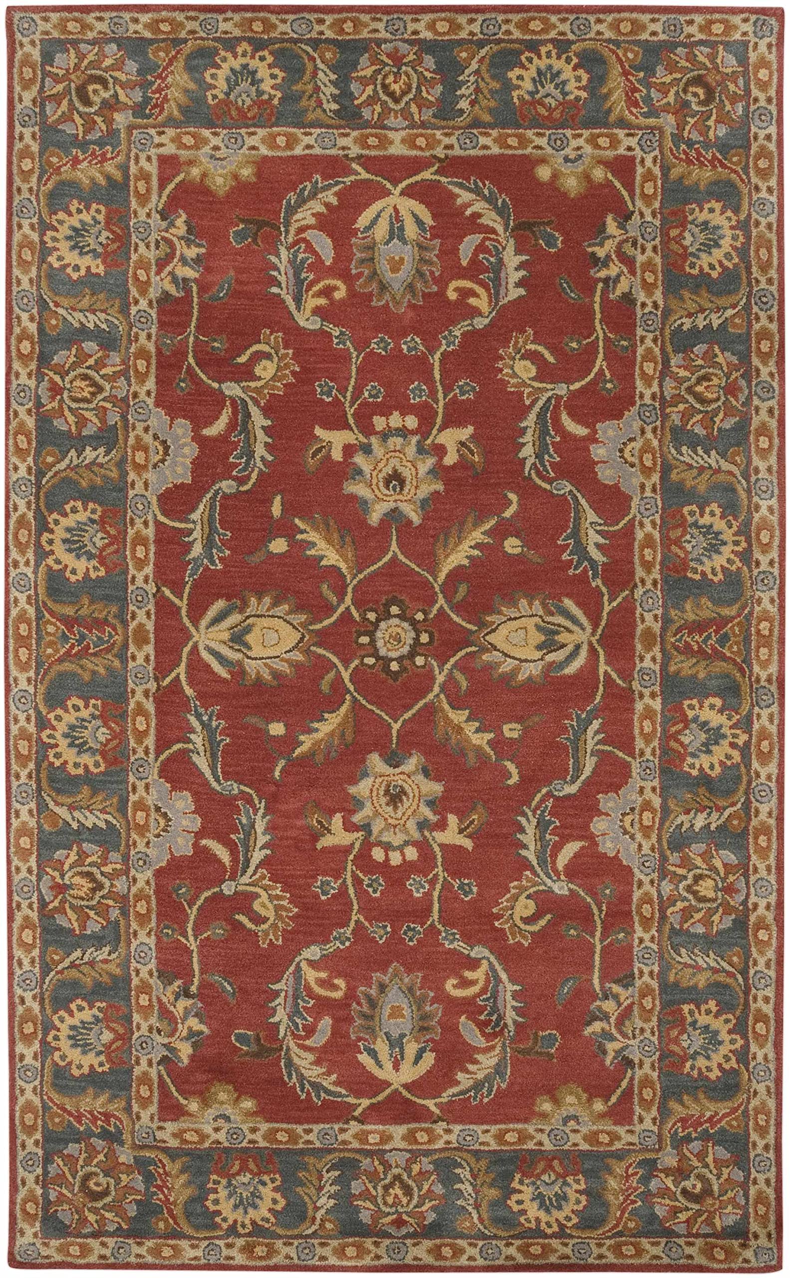 Premium Hauteloom Charlottesville Wool Area Rug - Traditional Brown, Gray & Red Design - 4' Round Rug for Living Room & Bedroom - Soft & Durable Floor Decor for Cozy Home Spaces