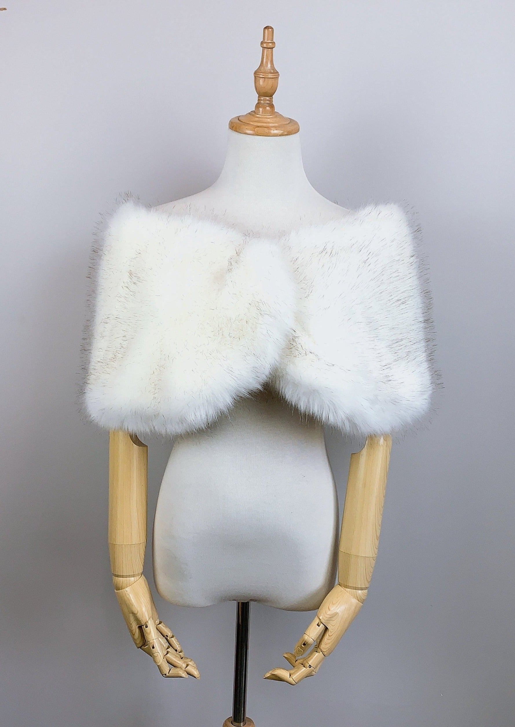 Ivory & Black Fur Wrap Shawl - Serena Wht03 | Elegant Winter Fashion Accessory for Women, Perfect for Parties, Weddings & Evening Events