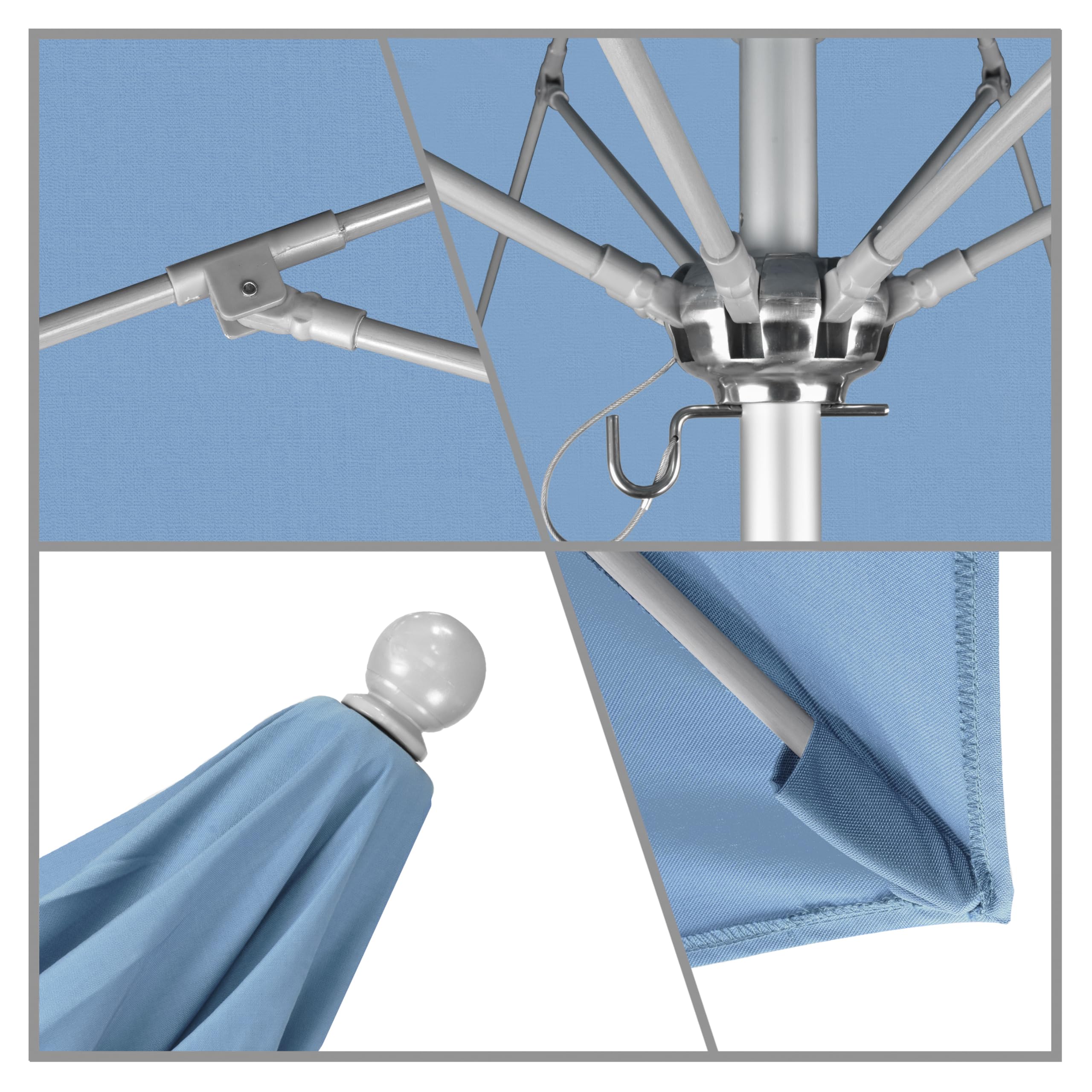 9' Round California Umbrella with Aluminum/Fiberglass Frame & Push-Open Mechanism - Silver Pole for Patio, Poolside, and Outdoor Dining