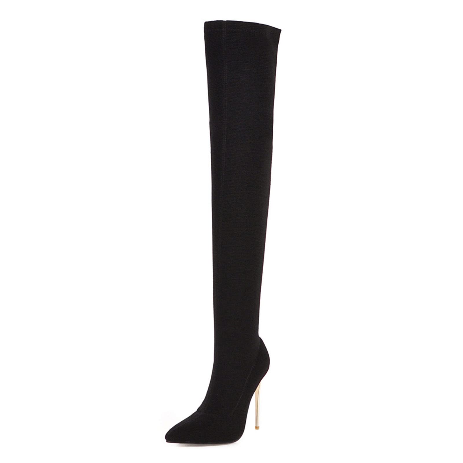 Women's Fashion Knee High Stiletto Boots - Pointed Toe High Heel Boots for Plus Size - Fiber Cloth Over The Knee Boots for Party, Night Out & Office Wear