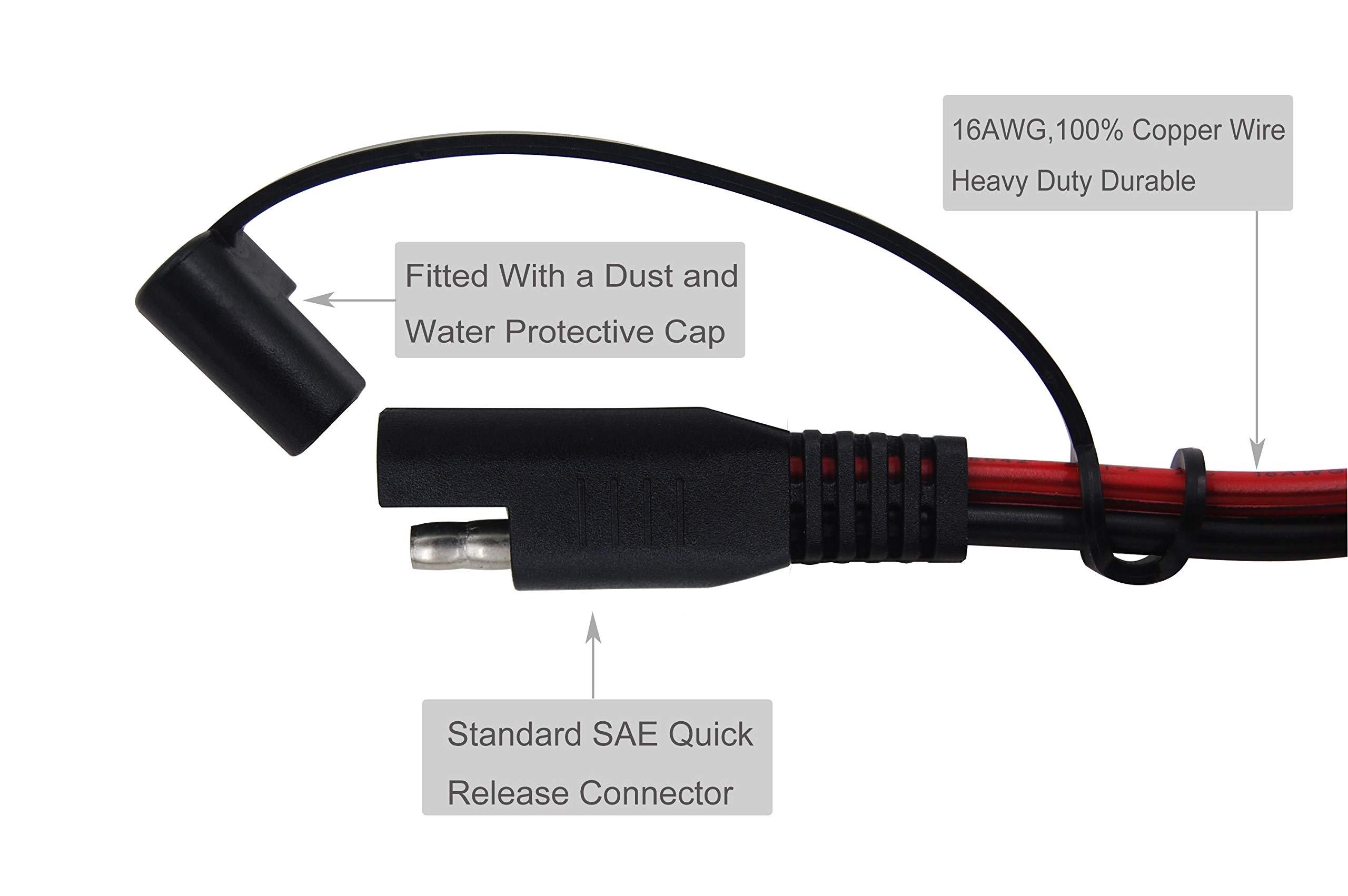 Cuzec 6FT 16AWG 15A Battery Alligator Clip to SAE Connector - 12V SAE Quick Release Adapter with Alligator Clips for Car Battery, Solar Panel, RV & Marine Applications