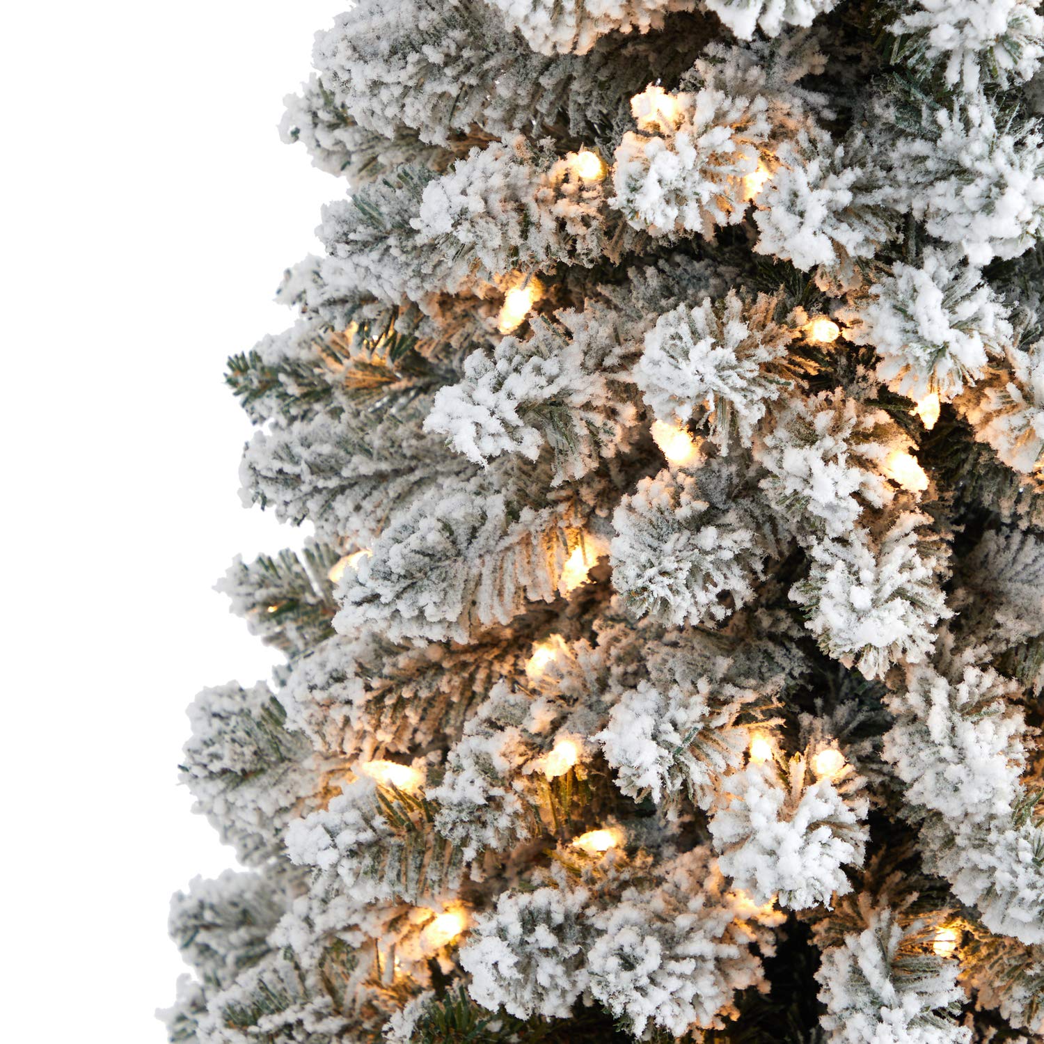 Nearly Natural 5ft Flocked Pencil Artificial Christmas Tree with 200 Clear Lights & 318 Bendable Branches | Slim Holiday Decor for Small Spaces, Apartments & Office Christmas Decorations