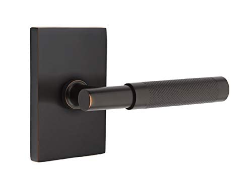 Emtek Select Privacy Modern Rectangular Rosette with T-Bar Stem & Knurled Handle - Oil Rubbed Bronze Finish (LH) - Perfect for Bedroom, Bathroom & Office Door Hardware