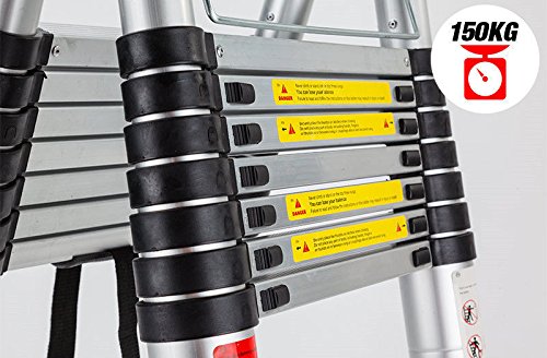 16.5FT Aluminum Telescoping Ladder - 330lb Capacity, A-Frame & Straight Extension, Folding & Retractable for Indoor/Outdoor Use - Perfect for Home, Office, Construction & Roof Work