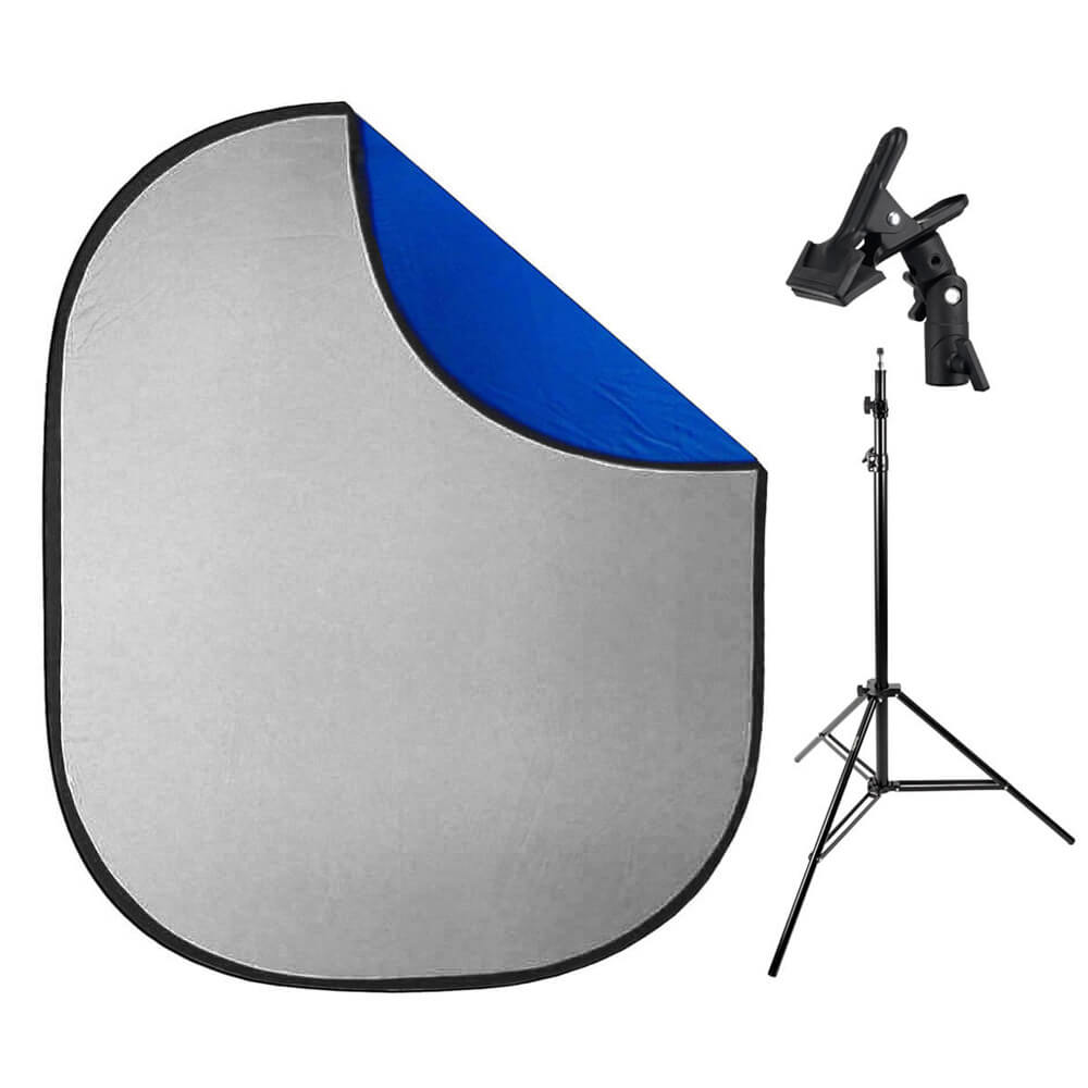 2x2.3m Blue/Grey Collapsible Photography Backdrop with Stand & Clamp Kit - Perfect for Portrait, Product, and YouTube Video Shooting