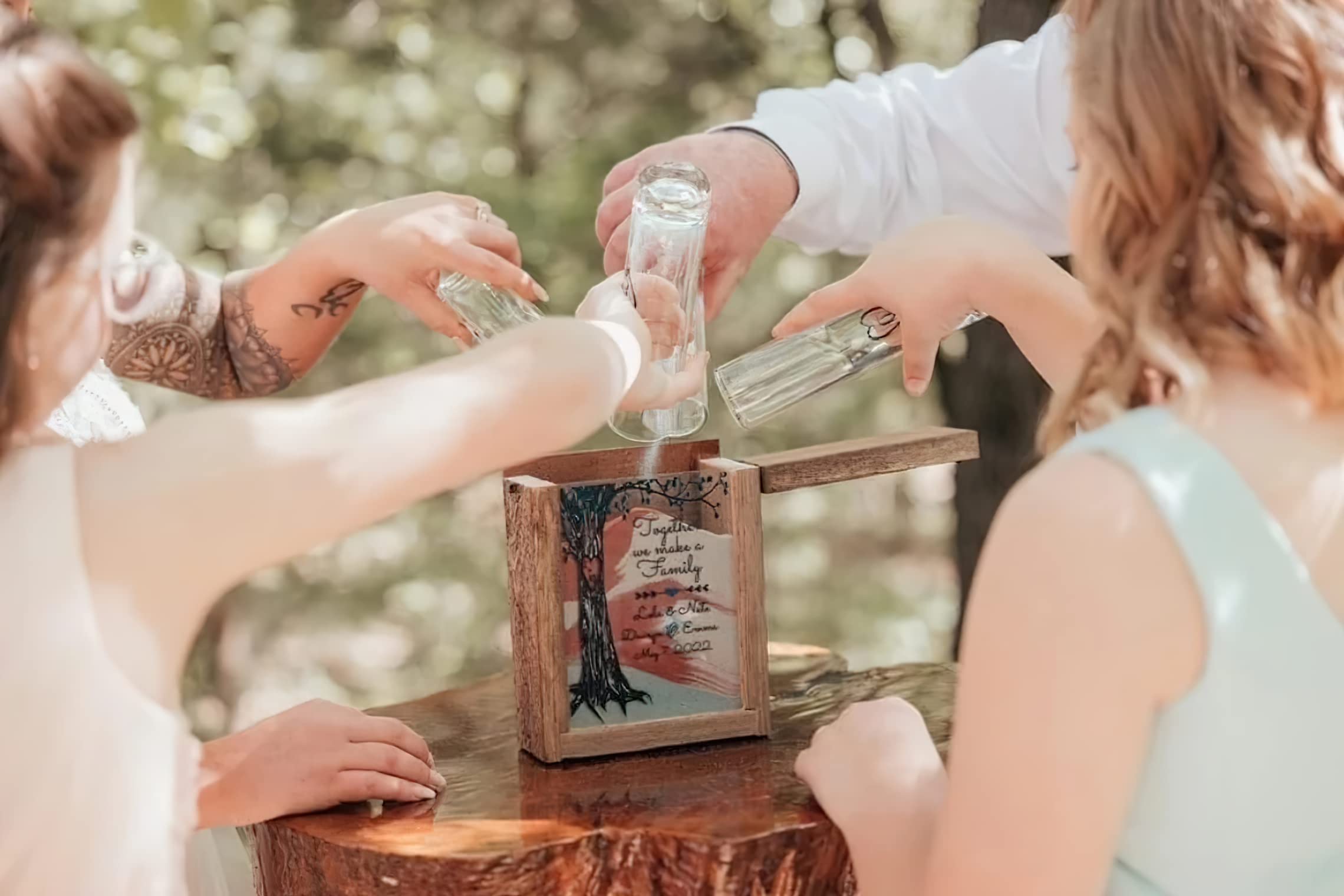 Personalized Glass Sand Ceremony Set for Blended Family - Custom Ink Printed Rustic Shadow Box Unity Sand Kit - Wedding Unity Ceremony Alternative & Beach Outdoor Wedding Decor - Perfect for Vow Renewals, Family Blending Ceremonies, and Coastal-Themed Weddings