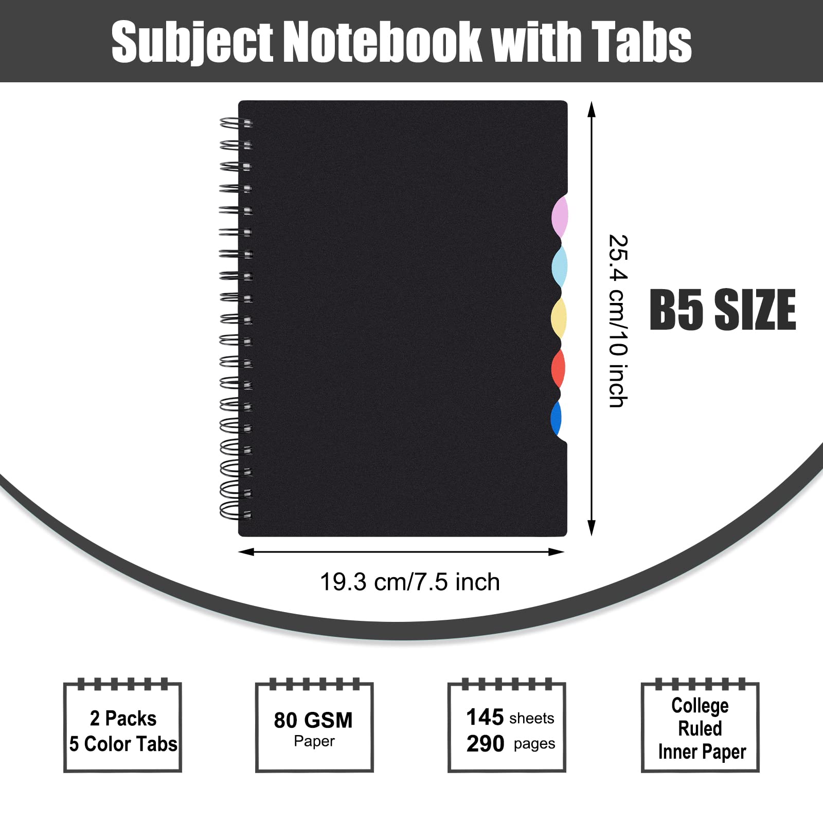 EOOUT 2-Pack Spiral Notebook with Dividers - 290 Pages College Ruled for School & Office Use