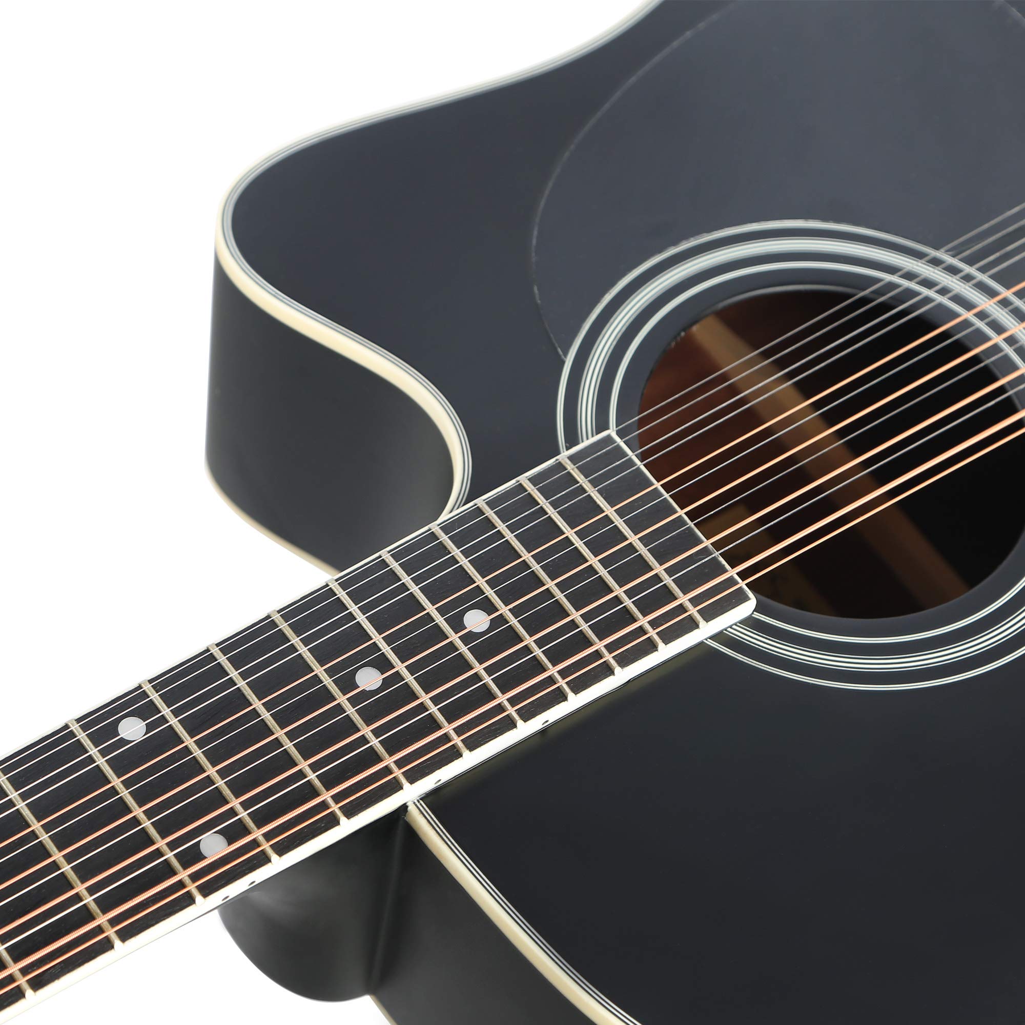 Janerock 12-String Acoustic Guitar with Cutaway - Full Size Bundle Includes Gig Bag, Tuner, Extra Strings, Strap & Picks (Black) | Perfect for Performances, Studio Recording & Traveling Musicians