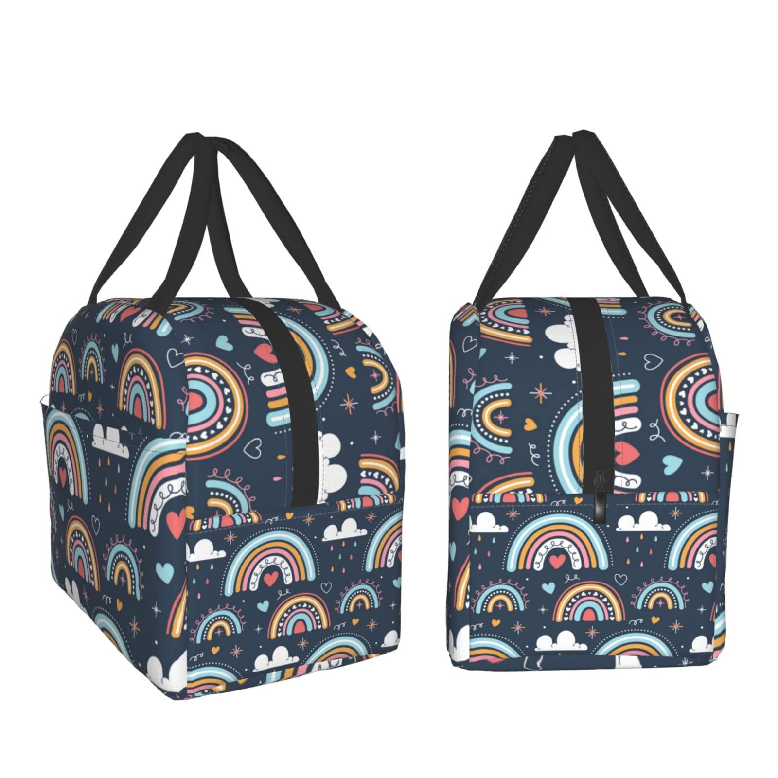 Insulated Navy Rainbow Lunch Box for Women & Men - Reusable Thermal Lunch Bag for Office, School, Camping, Hiking, Picnic, Beach & Travel - Keep Food Fresh All Day