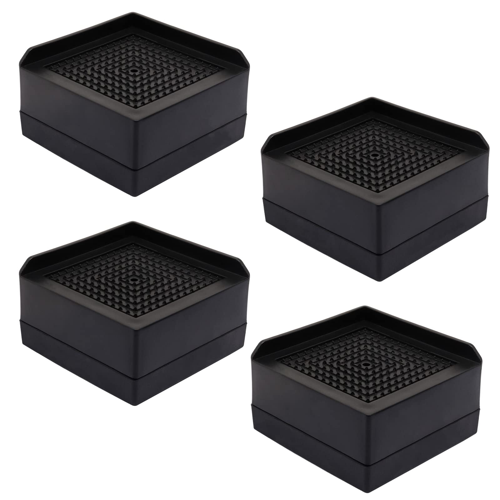 1.5 Inch Heavy Duty Adjustable Bed Risers for Furniture - Stackable Square Couch & Chair Lift Risers for Beds, Desks, Sofas (4 Pack, Black) - Perfect for Small Space Organization & Home Office Setup