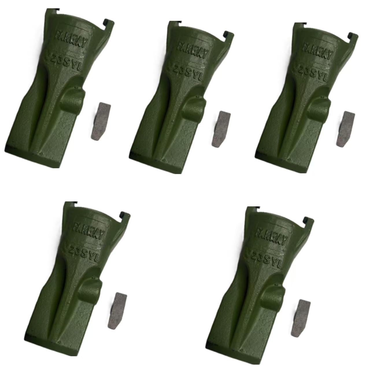 5-Pack FITS V-Style V23SYL 23SYL V23 Bucket Digging Teeth with 23 PN Flex Pins - Heavy-Duty Replacement for Excavator, Backhoe & Tractor Buckets