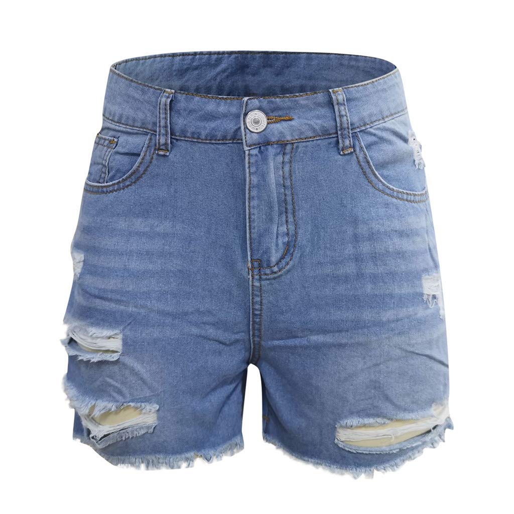hlysgo Women's Mid Rise Ripped Stretchy Denim Shorts with Frayed Raw Hem - 2024 Summer Casual Jean Shorts for Outdoor Adventures and Weekend Getaways