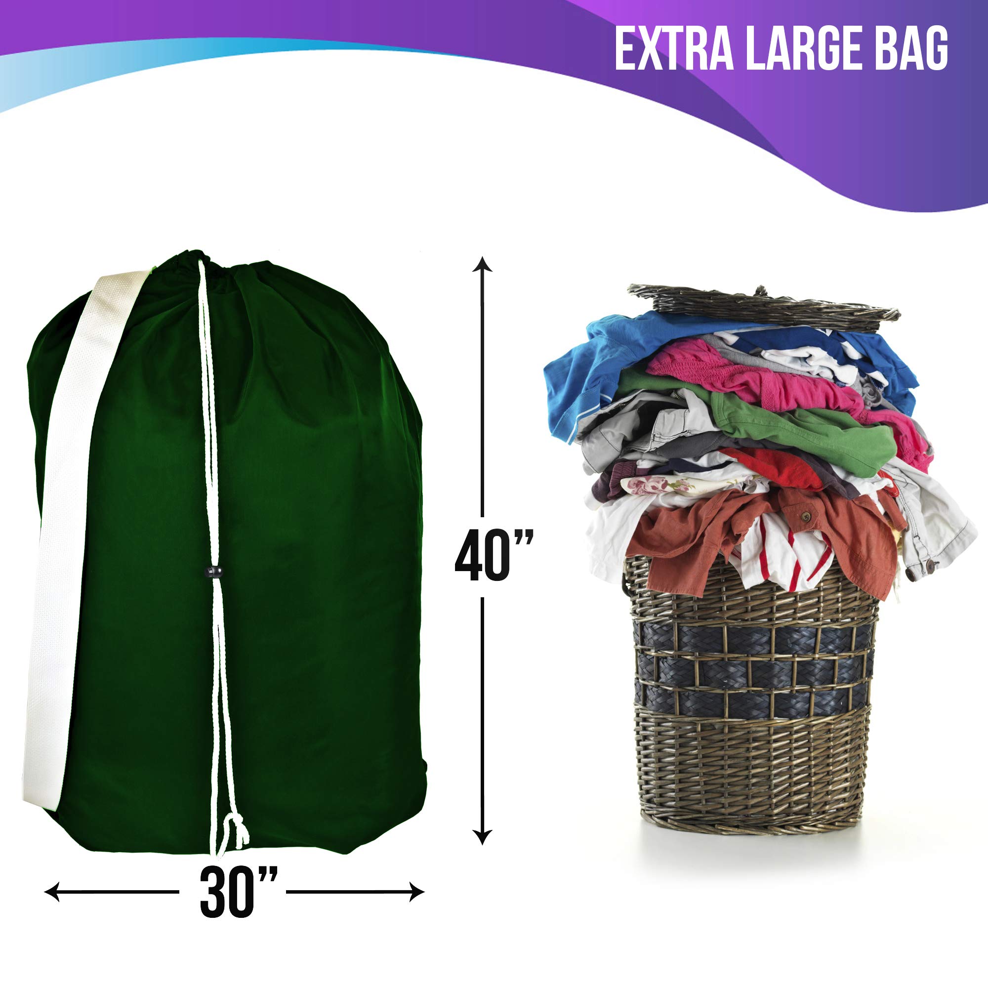 2 Pack - Durable Nylon Travel Laundry Bags with Adjustable Shoulder Strap, Machine Washable Dirty Clothes Organizer for Travel & Home, 30