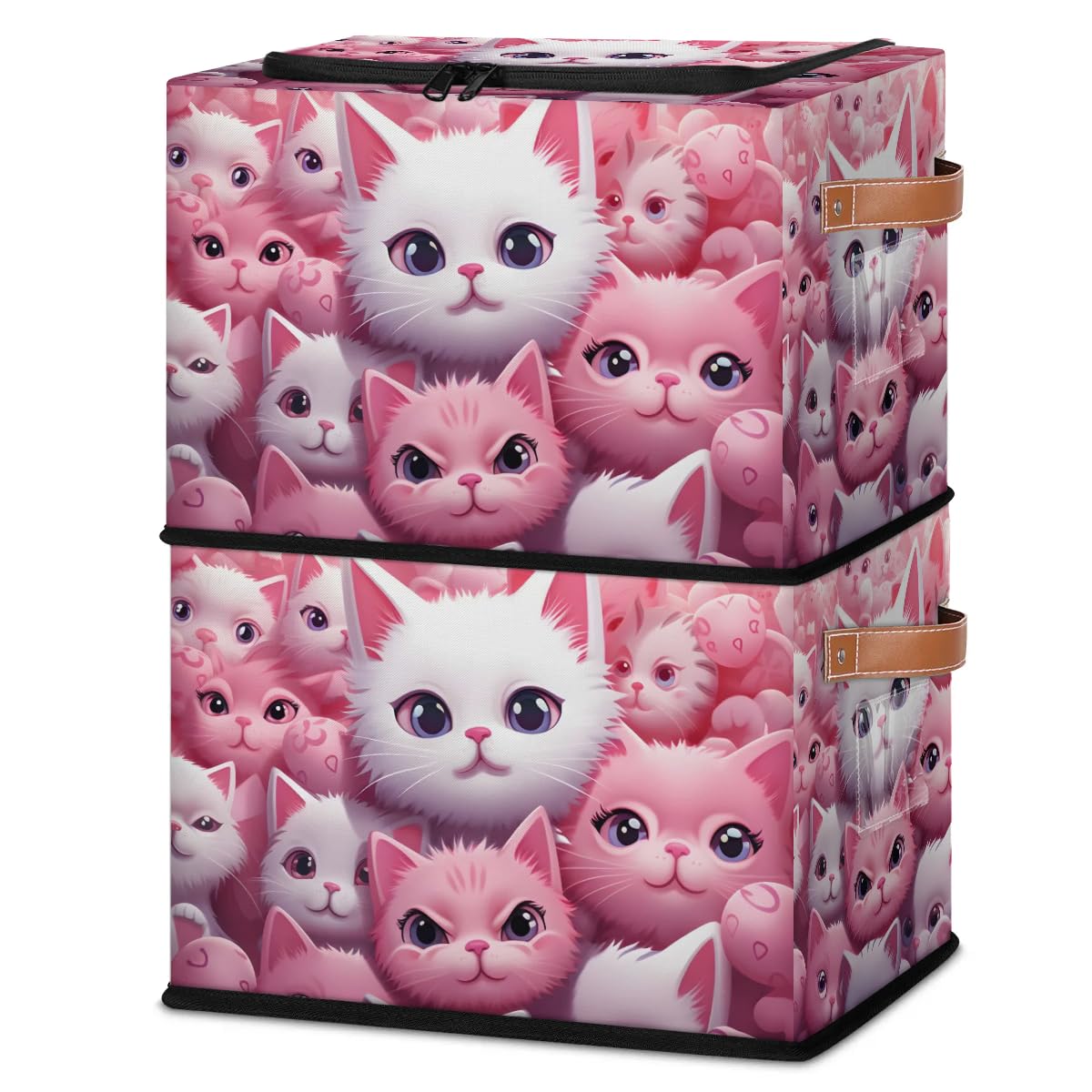 Collapsible Storage Bins with Lids - Cute Kitten Design Stackable Fabric Storage Cubes | Dustproof Closet Organizer for Clothes, Toys, Blankets | Perfect for Bedroom, Nursery, and Home Organization